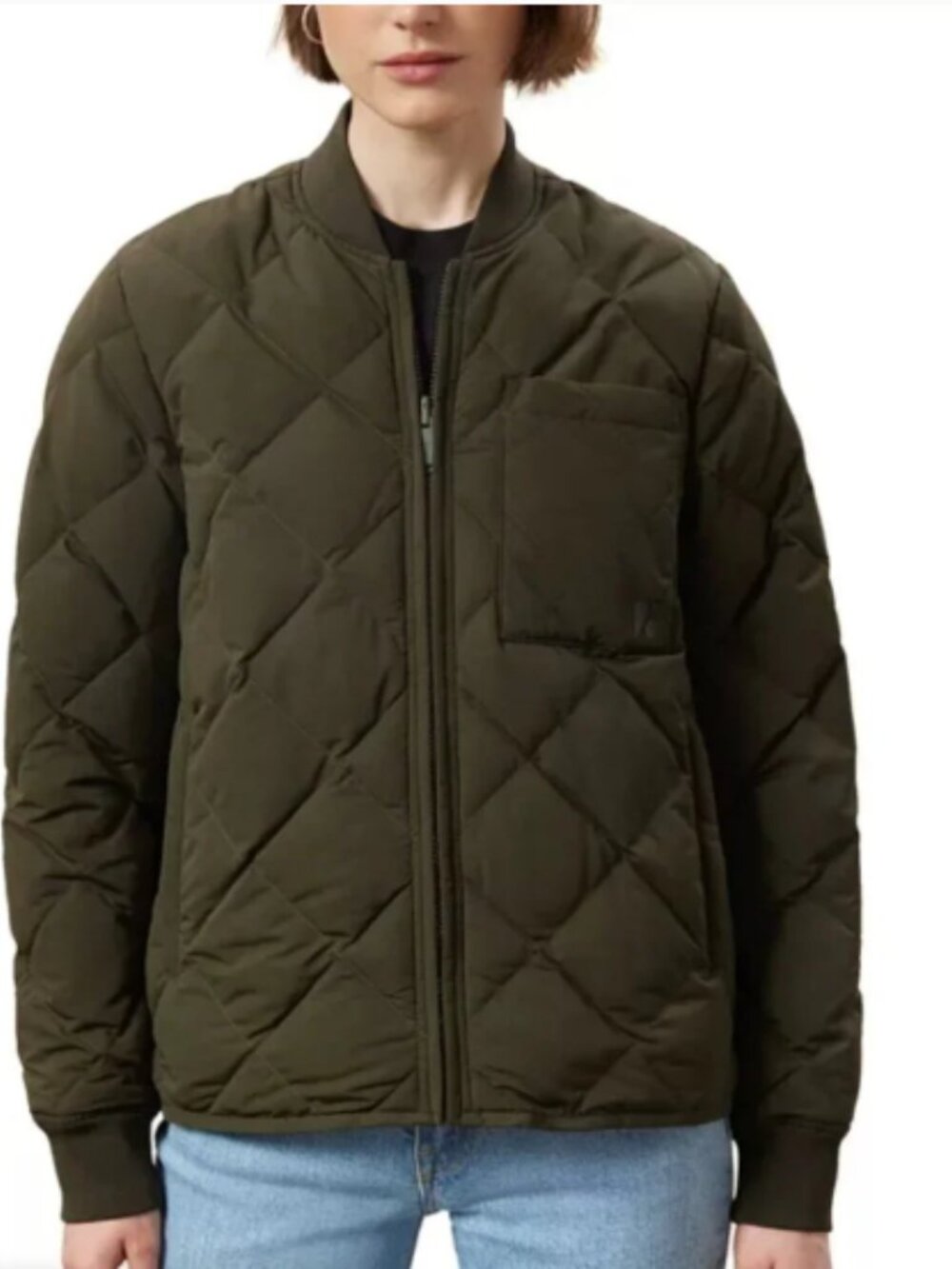 Frank & Oak Classic Quilted Bomber Jacket - Size XL, Olive Green